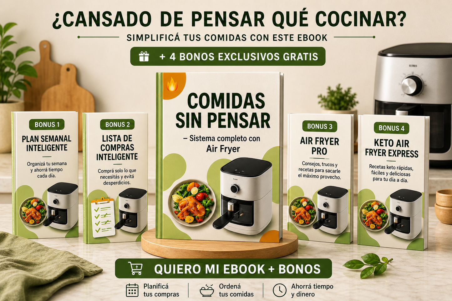 Comidas sin pensar - Sistema completo con AIR FRYER + 4 Bonos GRATIS (Pack completo)